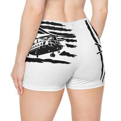 Patriotic Chinook Women's Shorts — Black American Flag Aviation Design