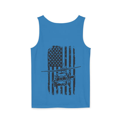 Military Blackhawk Helicopter Flag Tank Top — Vintage USA Rescue Chopper Design