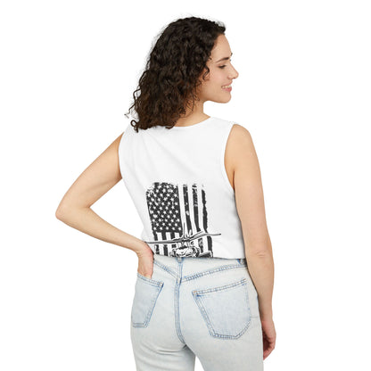 Military Blackhawk Helicopter Flag Tank Top — Vintage USA Rescue Chopper Design