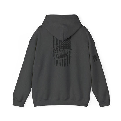 American Flag Chinook Helicopter Hoodie — Distressed USA Military Aviation Sweatshirt