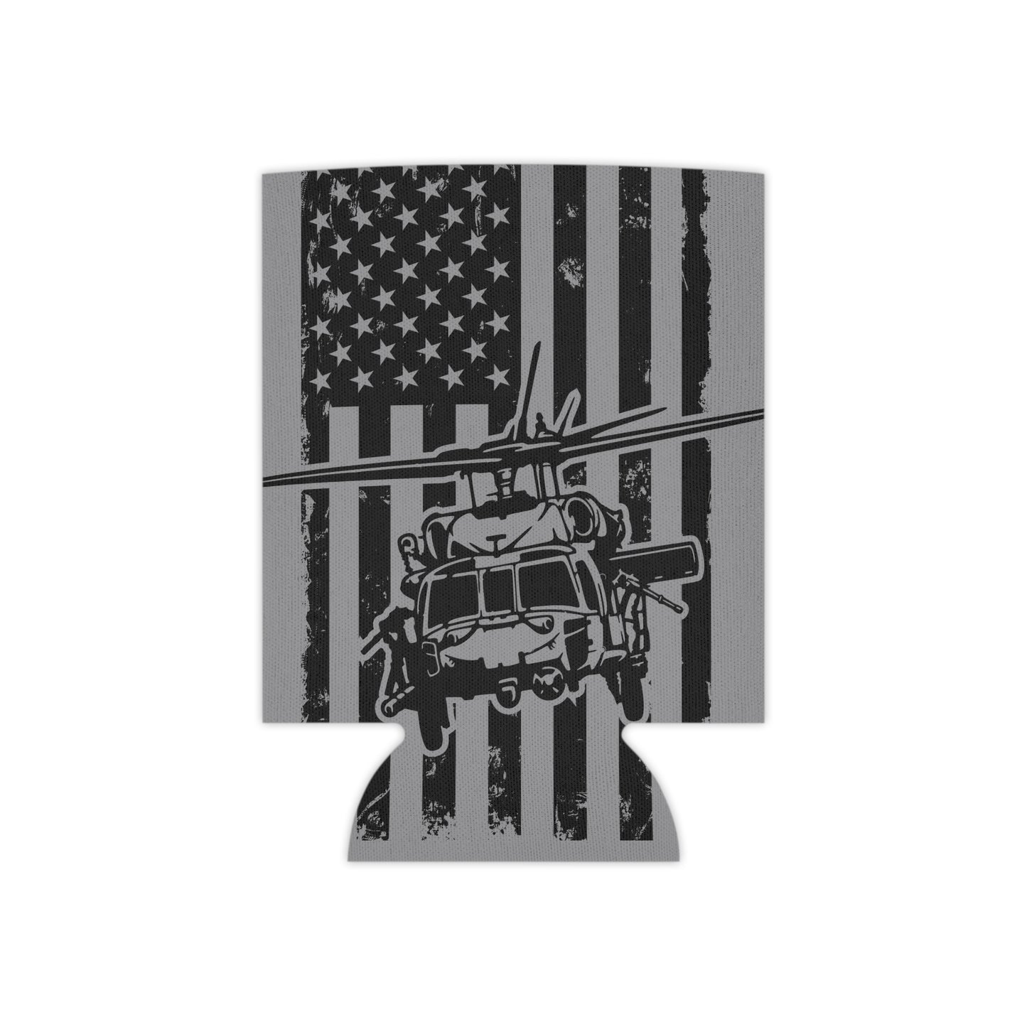 Military Helicopter Can Cooler with Distressed American Flag — Tactical Beer Koozie