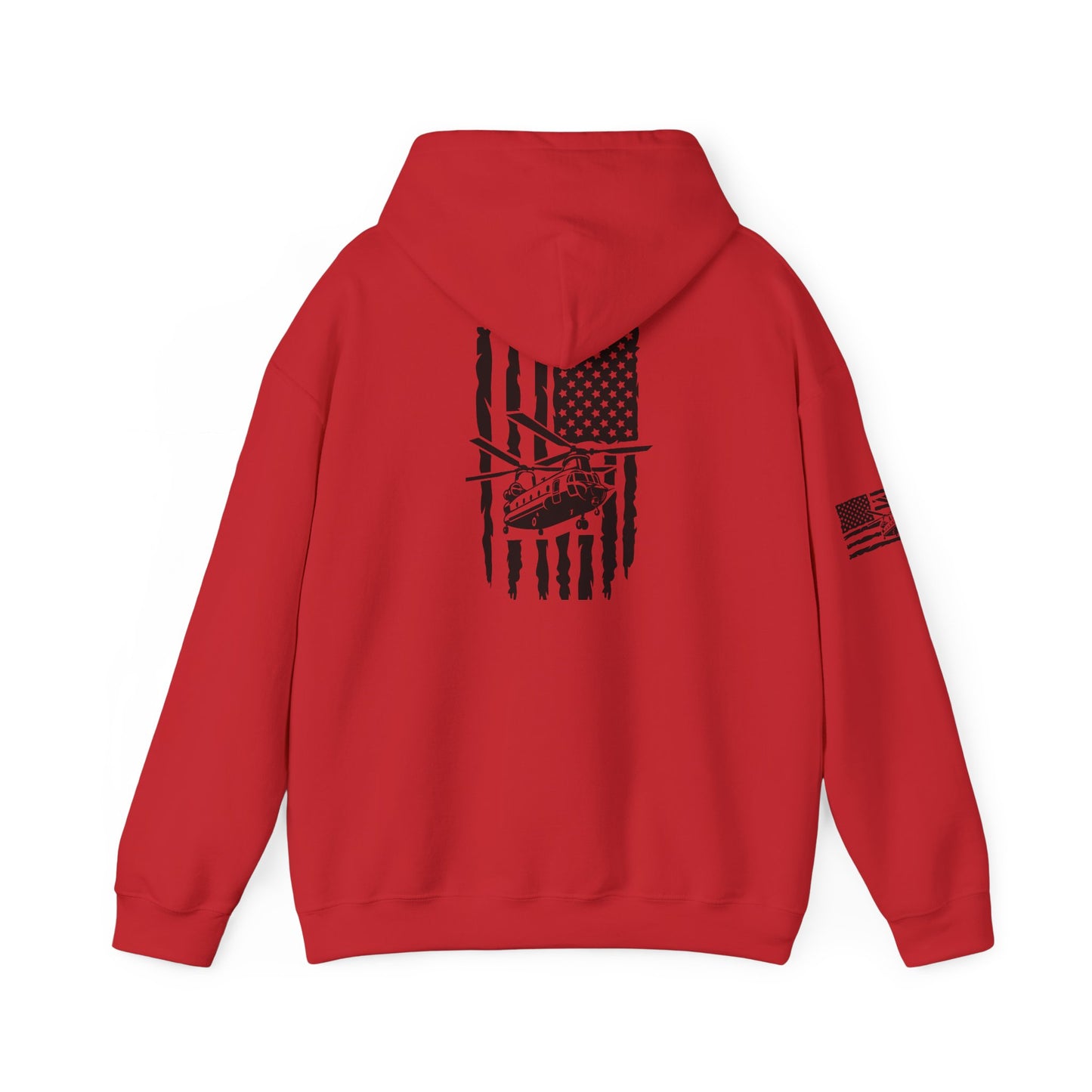 American Flag Chinook Helicopter Hoodie — Distressed USA Military Aviation Sweatshirt
