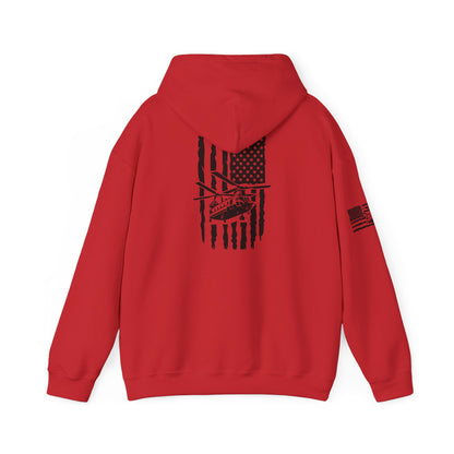 American Flag Chinook Helicopter Hoodie — Distressed USA Military Aviation Sweatshirt