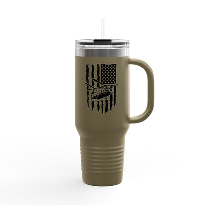 40oz Insulated Travel Mug — American Flag with Chinook Helicopter Graphic